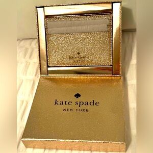 Kate Spade Boxed Glimmer Glitter Small Slim Card Holder Gold